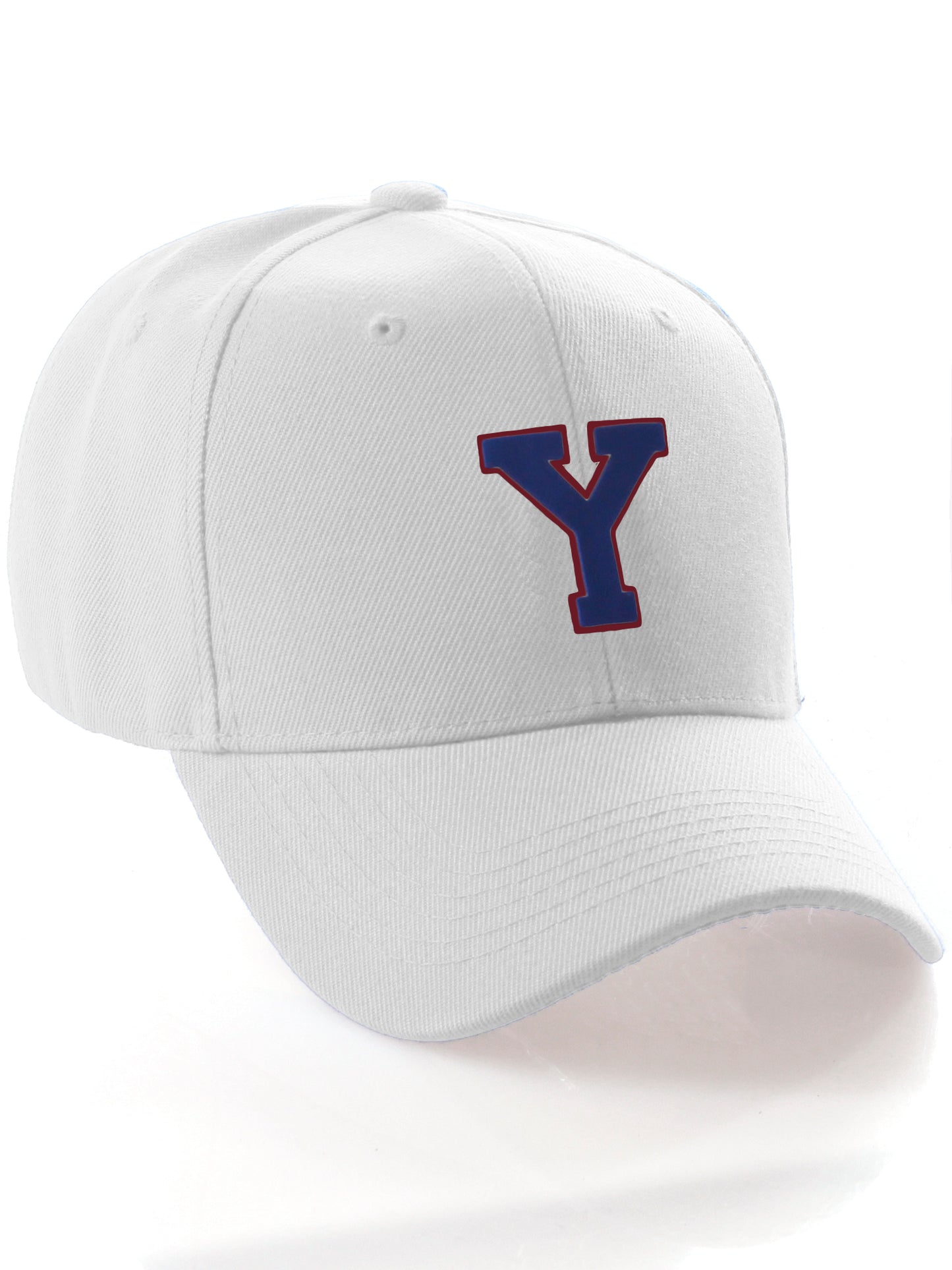 Classic Baseball Hat Custom A to Z Initial Team Letter, White Cap Red Blue