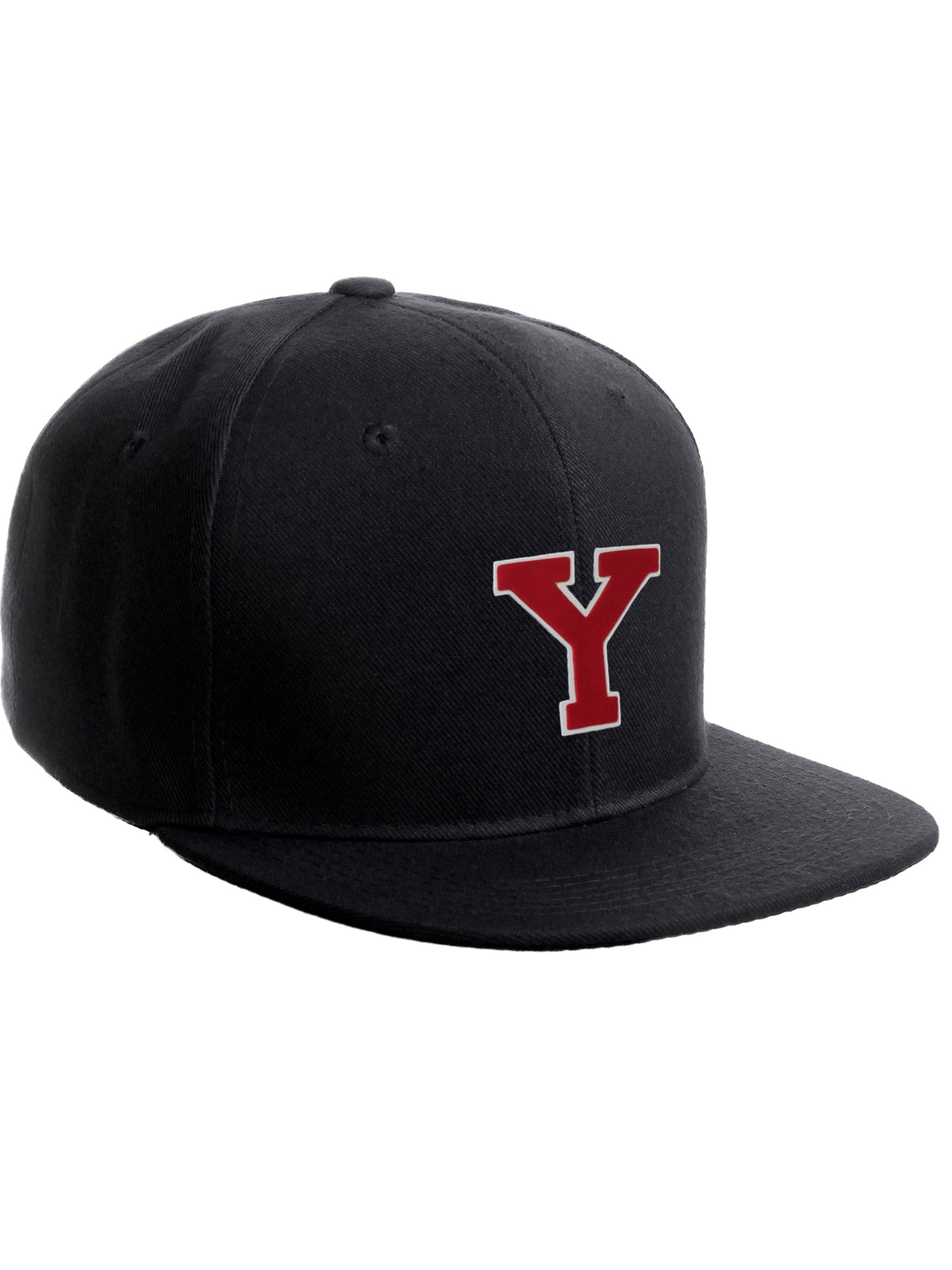 Classic Snapback Hat Custom A to Z Initial Raised Letters, Black Cap White Red