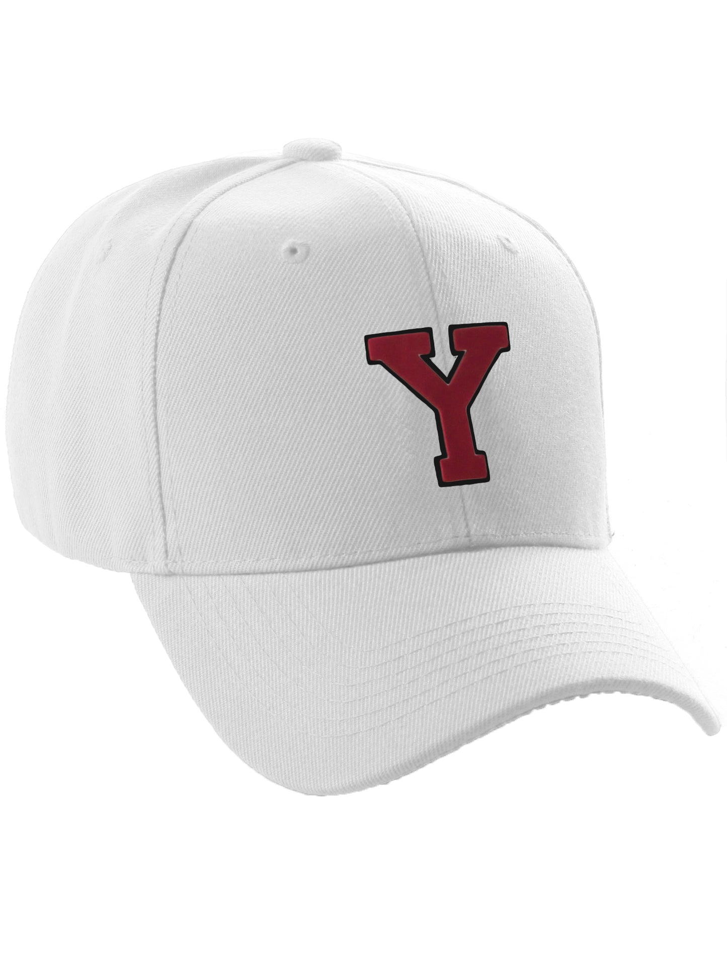 Classic Baseball Hat Custom A to Z Initial Team Letter, White Cap Black Red