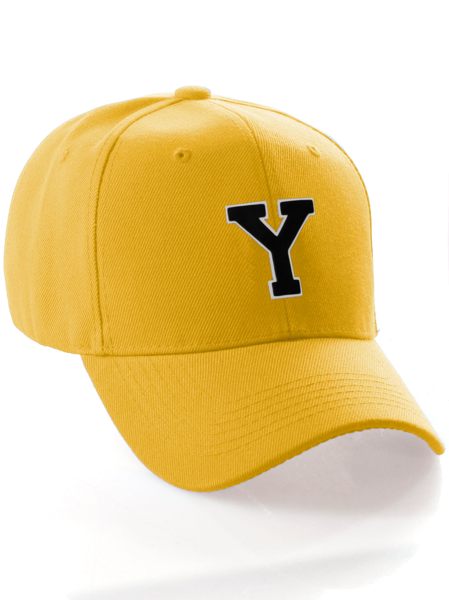 Classic Baseball Hat Custom A to Z Initial Team Letter, Yellow Cap White Black