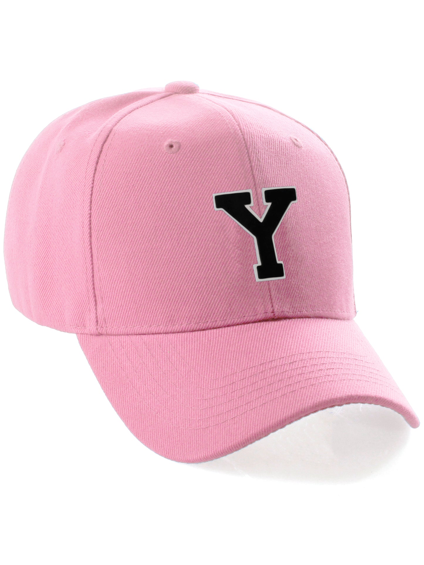 Classic Baseball Hat Custom A to Z Initial Team Letter, Pink Cap White Black
