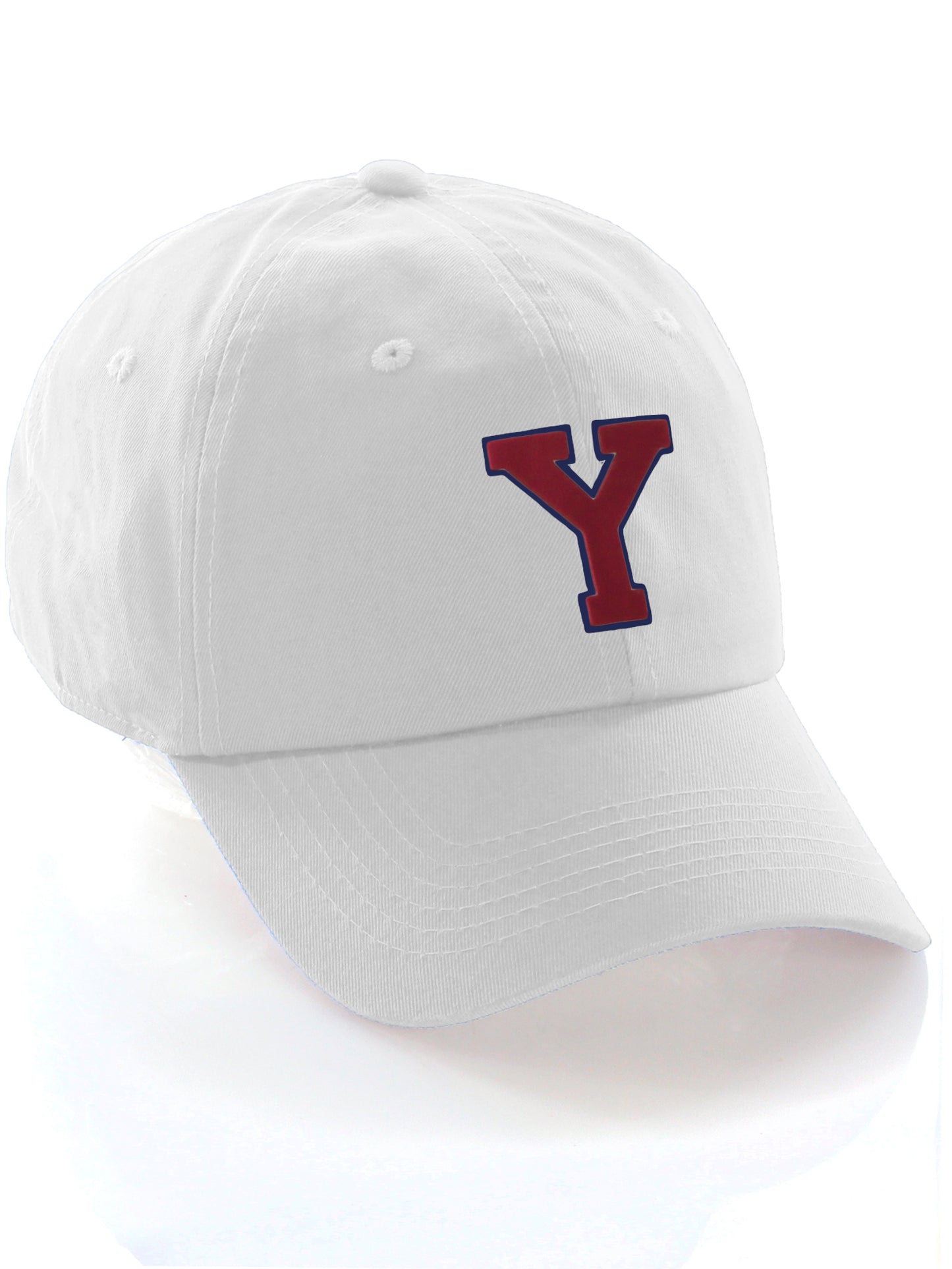 I&W Hatgear Customized Letter Initial Baseball Hat A to Z Team Colors, White Cap Blue Red