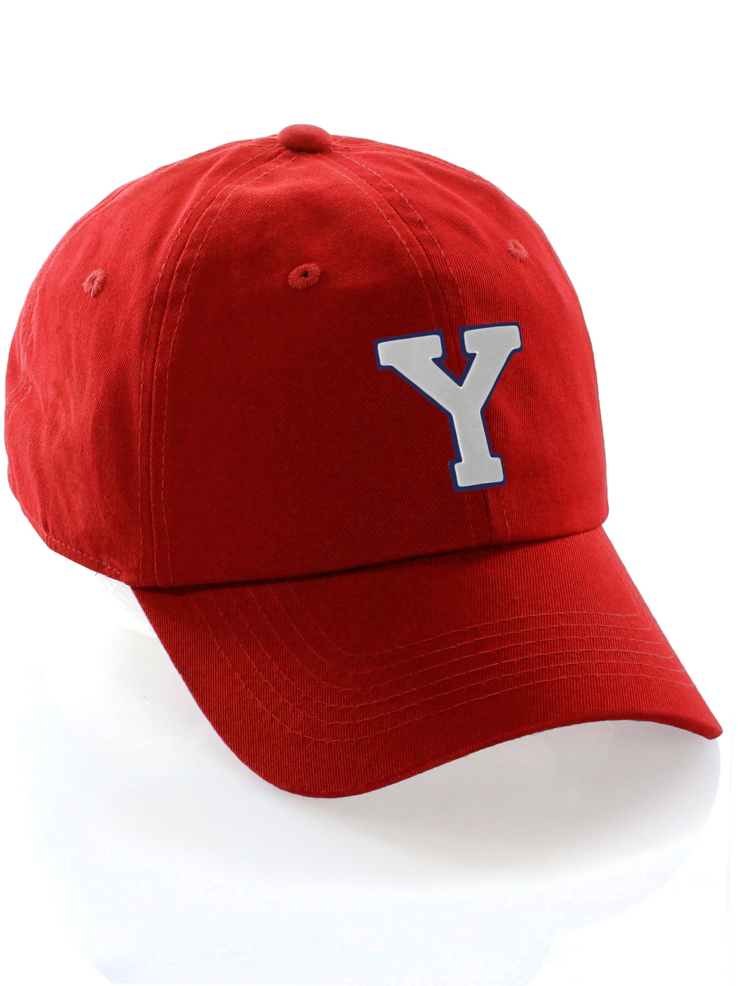 Customized Letter Initial Baseball Hat A to Z Team Colors, Red Cap Blue White