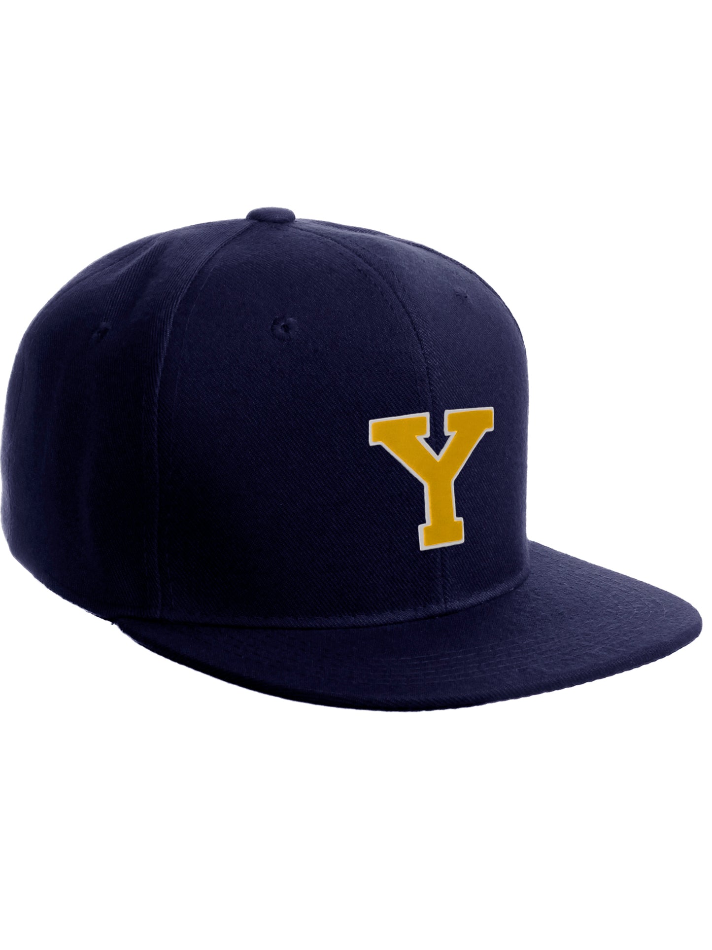 Classic Snapback Hat Custom A to Z Initial Letters, Navy Cap White Gold