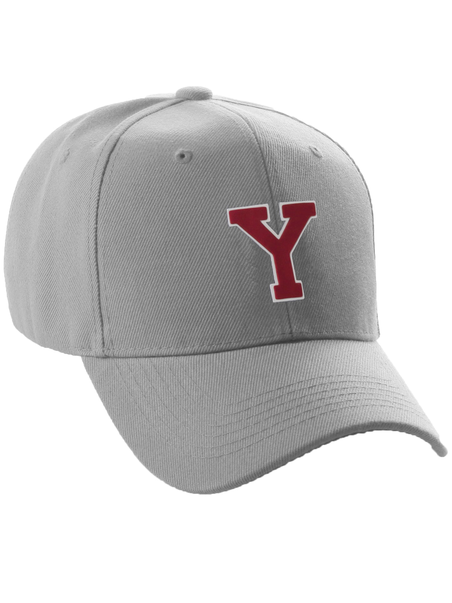 Classic Baseball Hat Custom A to Z Initial Team Letter, Lt Gray Cap White Red