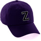 Customized Letter Initial Baseball Hat A to Z Team Colors, Purple Cap White Black