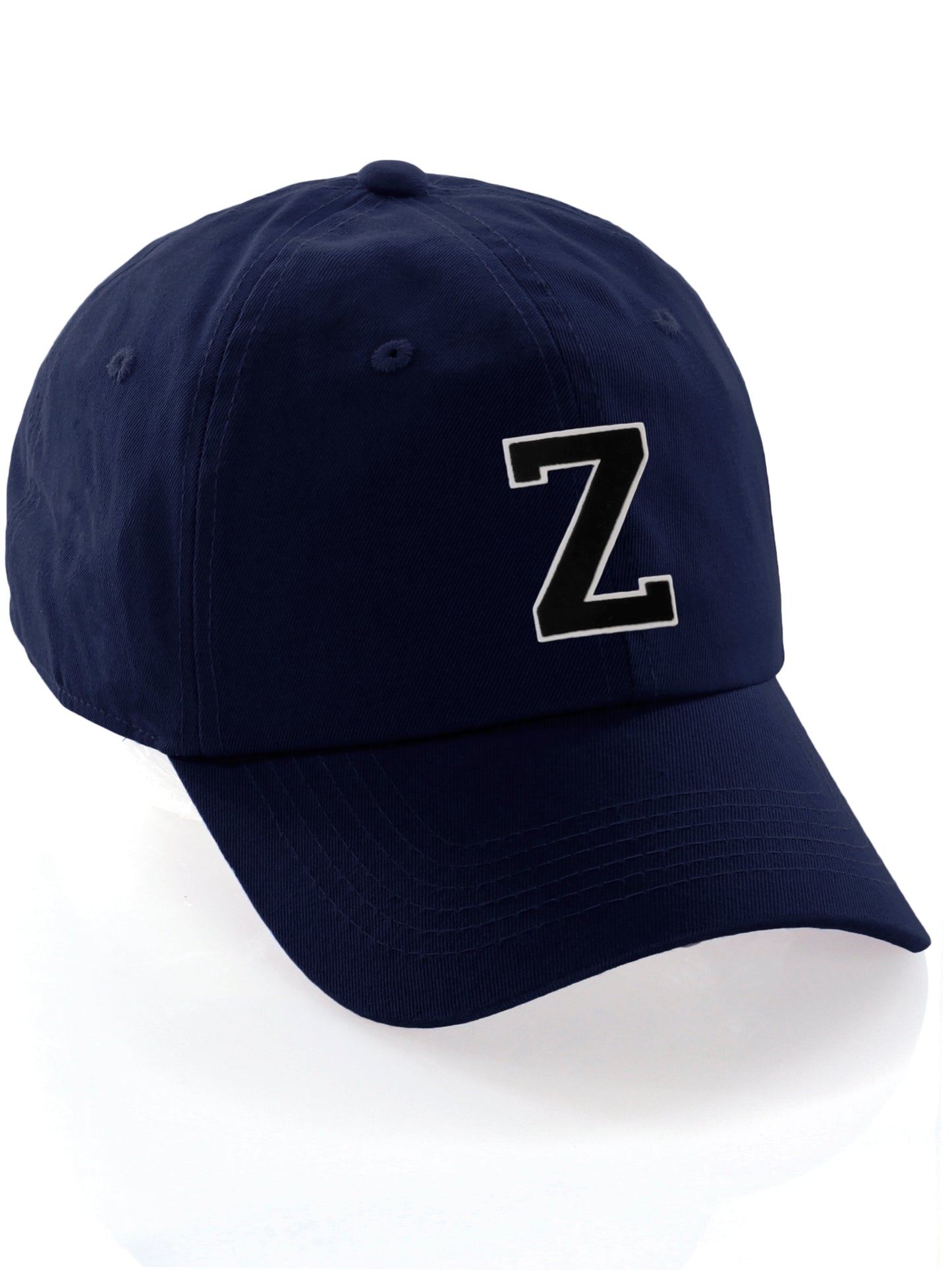 I&W Hatgear Customized Letter Initial Baseball Hat A to Z Team Colors, Navy Cap White Black