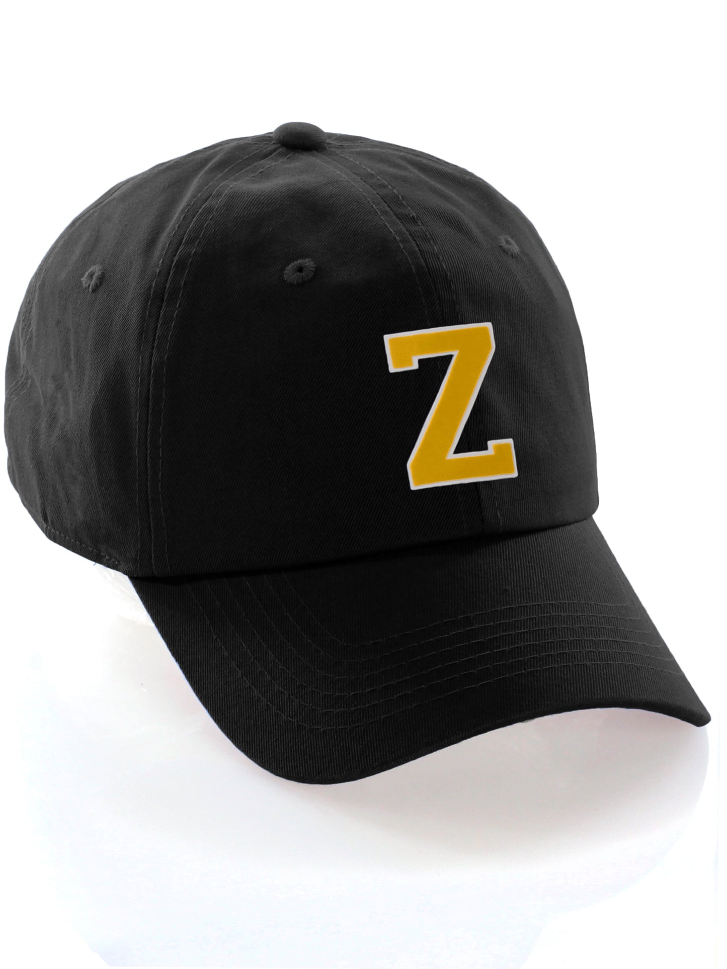 I&W Hatgear Customized Letter Initial Baseball Hat A to Z Team Colors, Black Cap White Gold