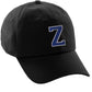 I&W Hatgear Customized Letter Initial Baseball Hat A to Z Team Colors,Black Cap White Blue