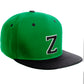 Classic Snapback Hat Custom A to Z Initial Letters, Green Black Cap White Black