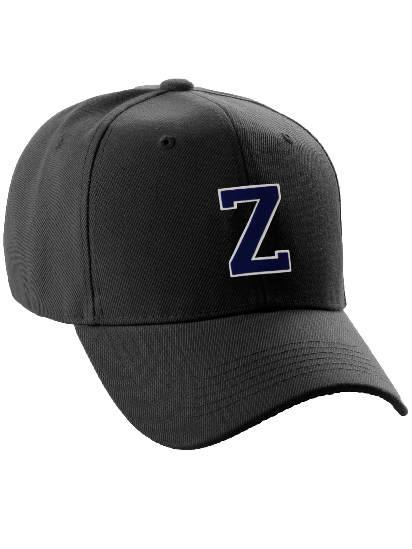 Classic Baseball Hat Custom A to Z Initial Team Letter, Black Cap White Navy