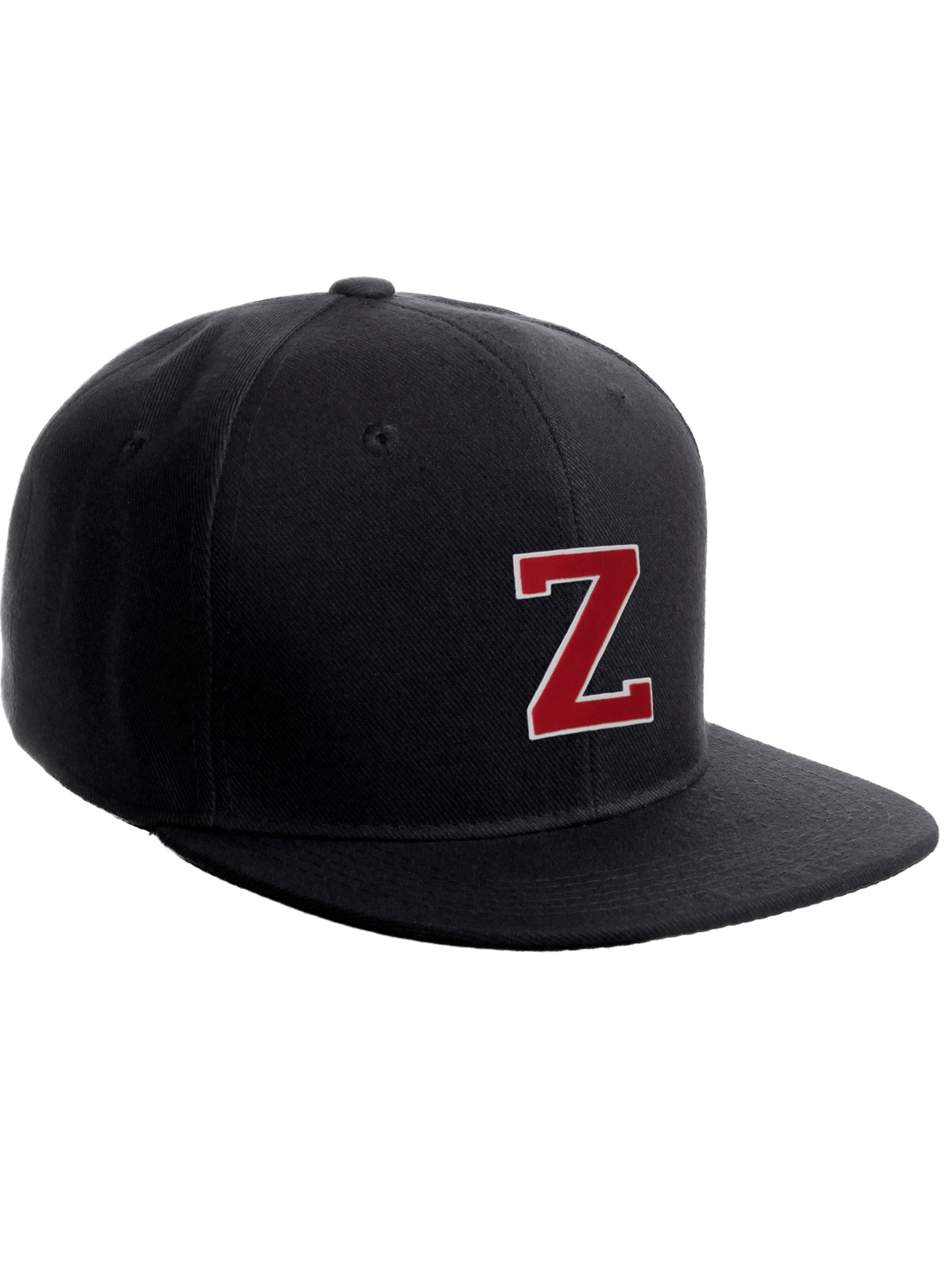 Classic Snapback Hat Custom A to Z Initial Raised Letters, Black Cap White Red
