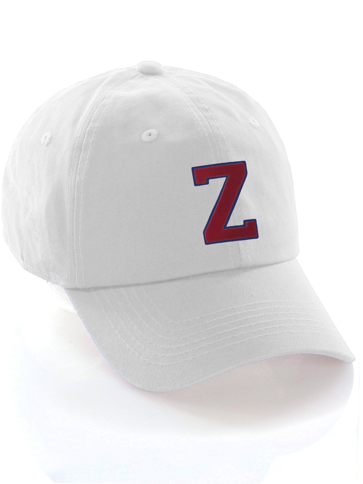 I&W Hatgear Customized Letter Initial Baseball Hat A to Z Team Colors, White Cap Blue Red