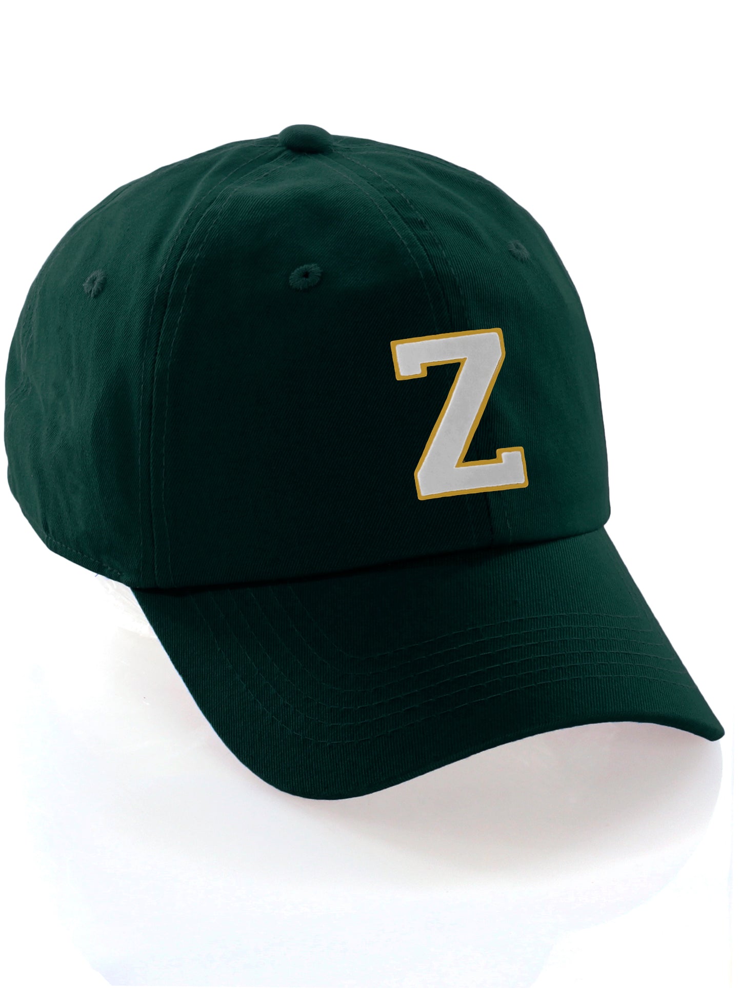 Custom Hat A to Z Initial Letters Classic Baseball Cap, Dk Green Hat Gold White