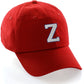 Customized Letter Initial Baseball Hat A to Z Team Colors, Red Cap Blue White