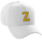 Classic Baseball Hat Custom A to Z Initial Team Letter, White Cap Black Gold