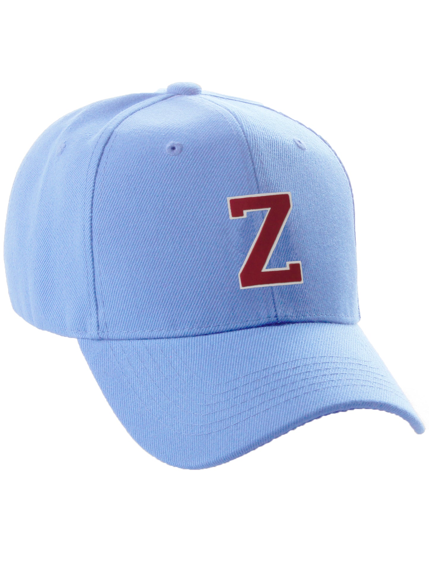 Classic Baseball Hat Custom A to Z Initial Team Letter, Sky Cap White Red