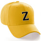 Classic Baseball Hat Custom A to Z Initial Team Letter, Yellow Cap White Black