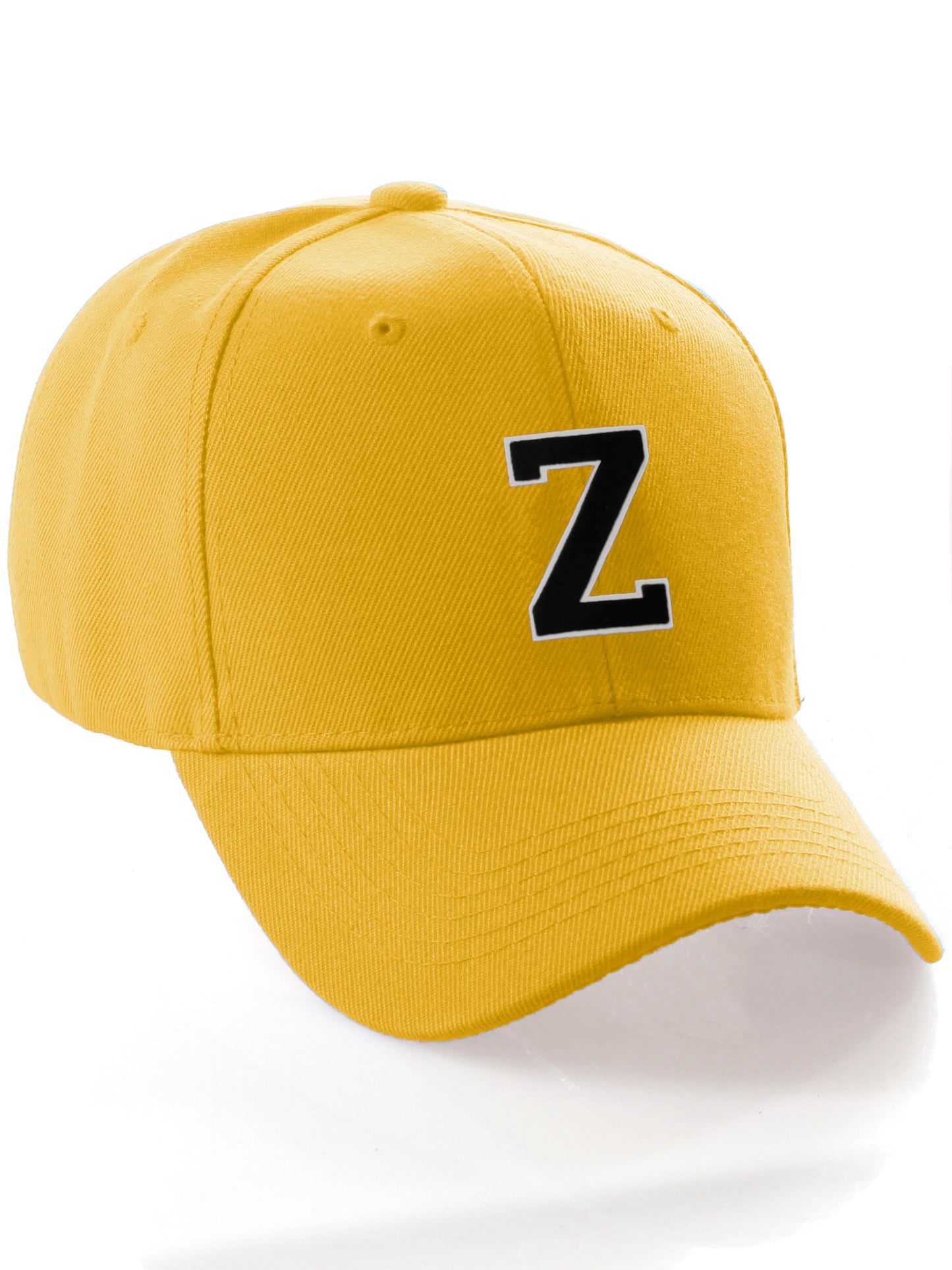 Classic Baseball Hat Custom A to Z Initial Team Letter, Yellow Cap White Black