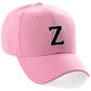 Classic Baseball Hat Custom A to Z Initial Team Letter, Pink Cap White Black