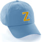 Customized Letter Initial Baseball Hat A to Z Team Colors, Sky Cap White Gold