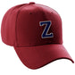 Classic Baseball Hat Custom A to Z Initial Team Letter, Burgundy Cap White Navy