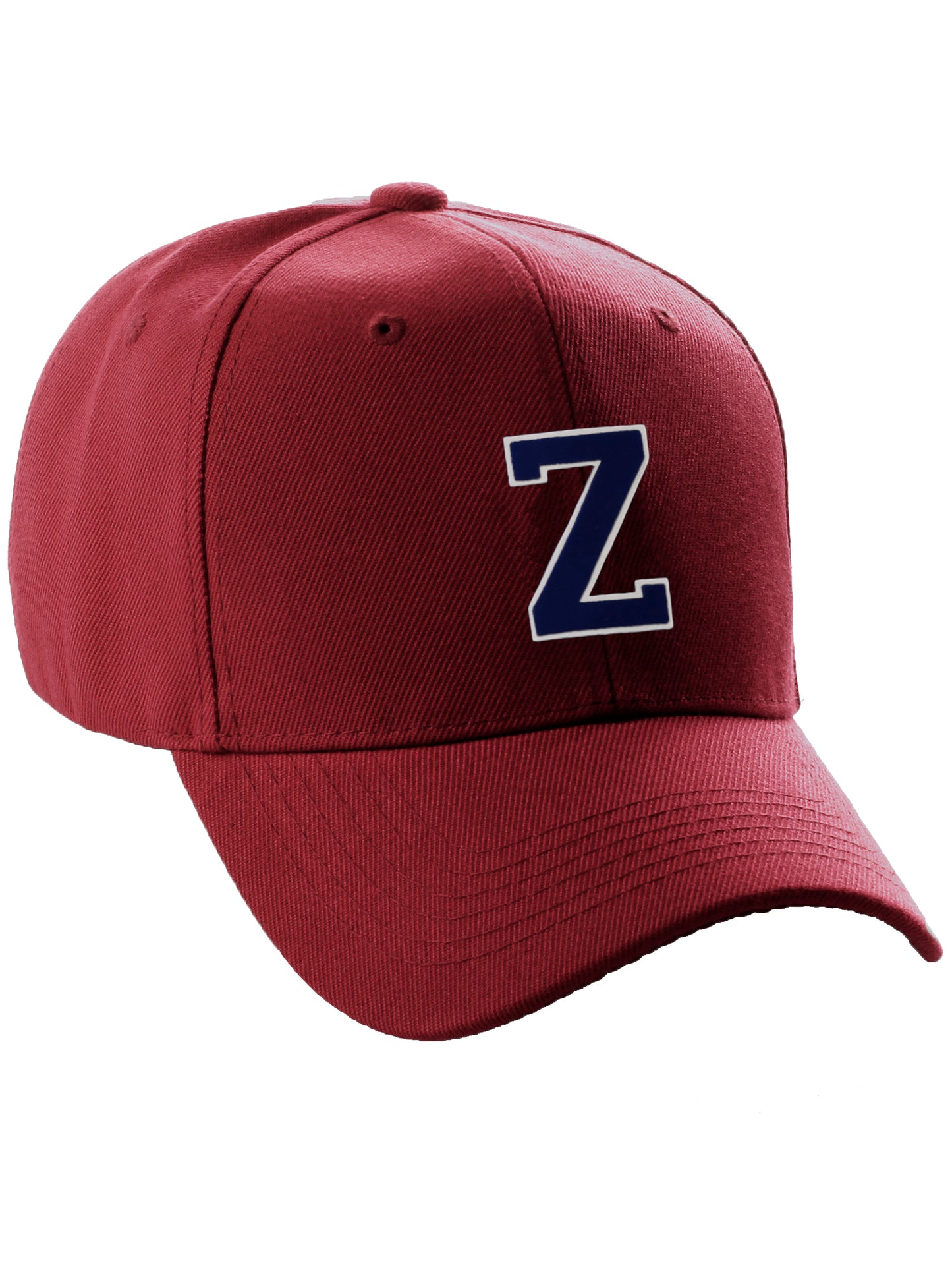 Classic Baseball Hat Custom A to Z Initial Team Letter, Burgundy Cap White Navy