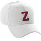 Classic Baseball Hat Custom A to Z Initial Team Letter, White Cap Black Red