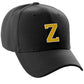 Classic Baseball hat Custom A to Z Initial Team Letter, Black Cap White Gold