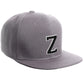 Classic Snapback Hat Custom A to Z Initial Letters, Light Grey Cap White Black