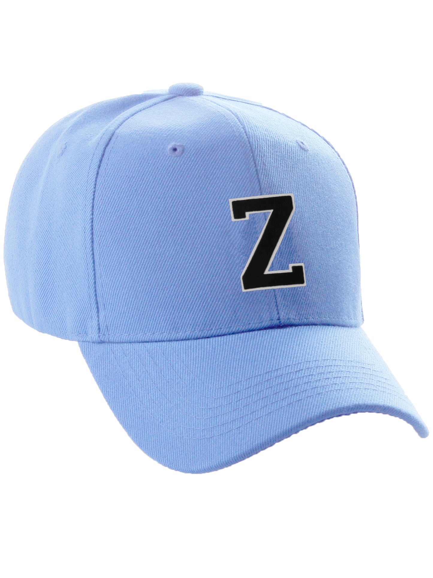 Classic Baseball Hat Custom A to Z Initial Team Letter, Sky Cap White Black
